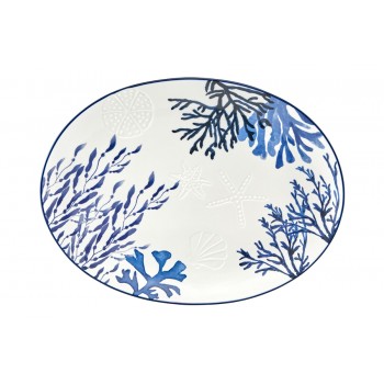 Блюдо, 40х30 см, керамика К, белое, овальное, Синие кораллы, Blue Coral