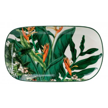Блюдо, 35х19 см, керамика К, овальное, бело-зеленое, Ночной сад, Night Garden Foliage