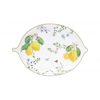 Блюдо, 25х18 см, фарфор P, овальное, белое, Цветы и лимоны, Fleurs et Citrons