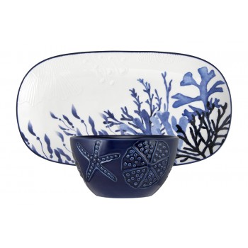 Набор, 2 пр, блюдо/салатник, керамика К, белое/синий, Синие кораллы, Blue Coral